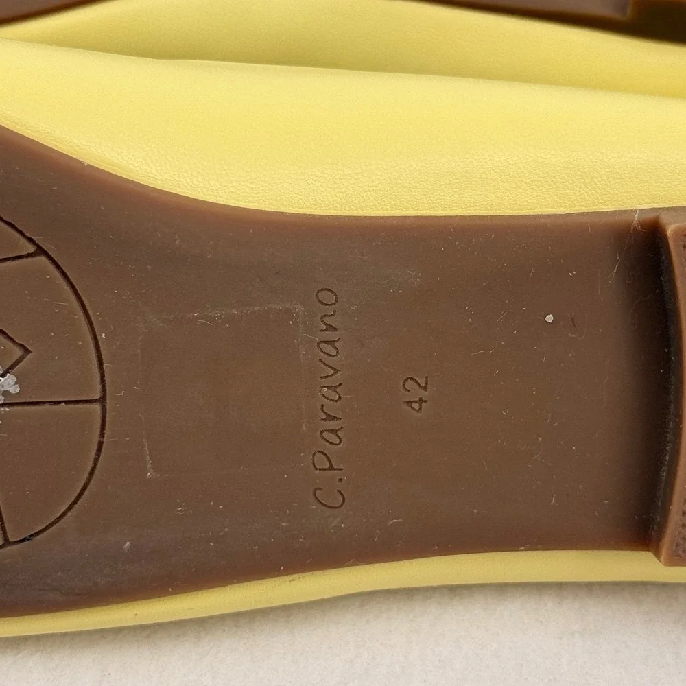 C.Paravano Women Pastel Yellow Square Toe Bow Ballet Flats Size 42 LimeGreen Bow